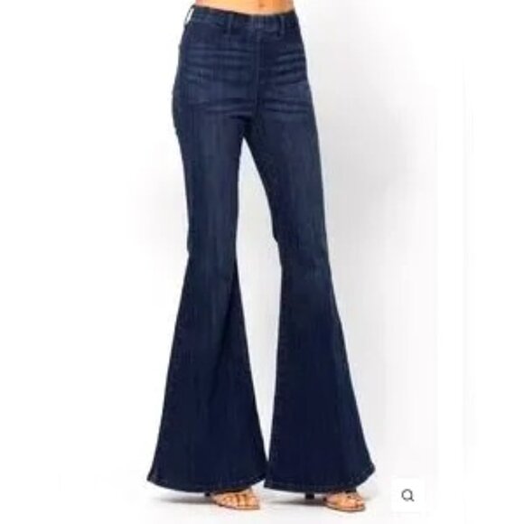 Judy Blue Jeans Pull On Super Flare Boho Hippie Raw Hem Size 11 / 30 #JP88136 - Picture 1 of 14
